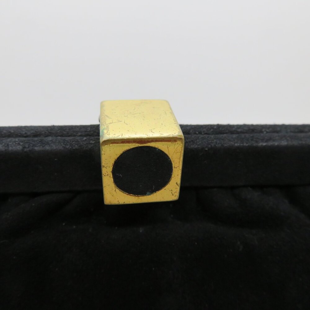 Vintage Black Suede Evening Bag Top Handle Purse Gold Clasp - Picture 2 of 12